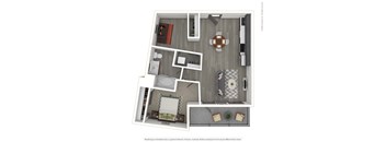 A 3D rendered image of a modern apartment.