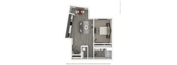 A 3D rendered image of a modern apartment.