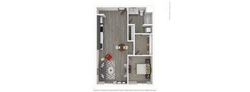 A 3D rendered image of a modern apartment.