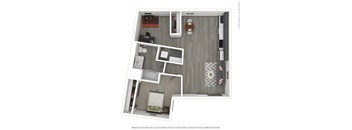 A 3D rendered image of a modern apartment.