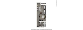 A 3D rendered image of a modern apartment.