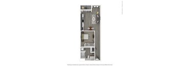 A 3D rendered image of a modern apartment.