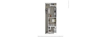 A 3D rendered image of a modern apartment.