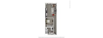 A 3D rendered image of a modern apartment.