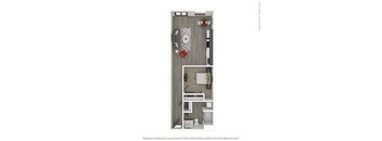 A 3D rendered image of a modern apartment.