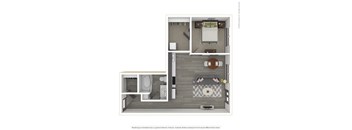 A 3D rendered image of a modern apartment.