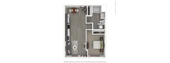 A 3D rendered image of a modern apartment.
