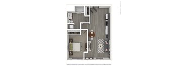 A 3D rendered image of a modern apartment.