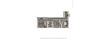 A 3D rendered image of a modern apartment.