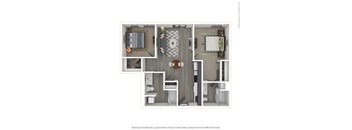 A 3D rendered image of a modern apartment.
