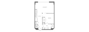 A black and white image of a living/dining room floor plan.