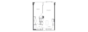 A black and white floor plan of a small apartment.
