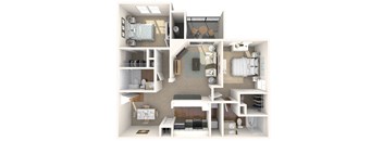 a 3d floor plan of a house with a bedroom and a living room