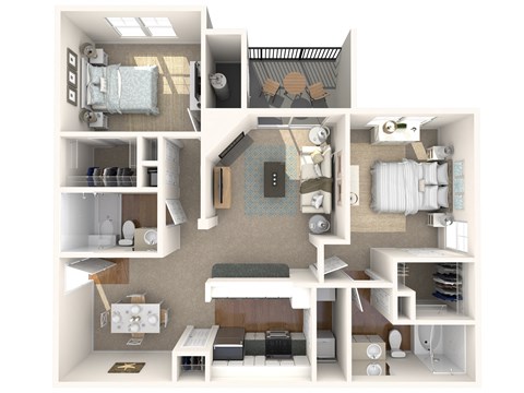 a 3d floor plan of a house with a bedroom and a living room