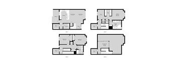 A set of four house plans, one for each floor.