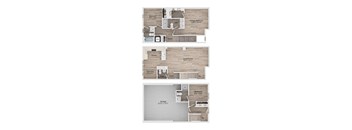 A floor plan of a house with three bedrooms, an office, and a garage.