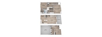 A set of three house plans with dimensions.