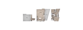 Three different layouts of a house are shown.