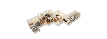 Lincoln - 3D floor plan - 1096 SQFT
