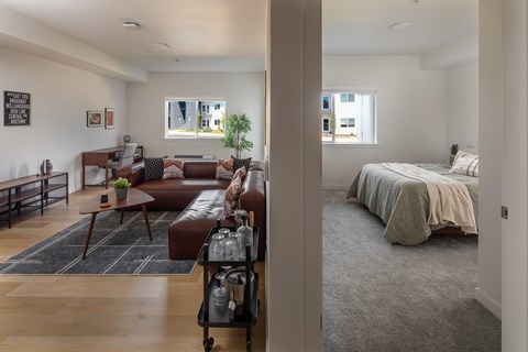 Bedroom and living room at The Arvon, Vancouver 8662