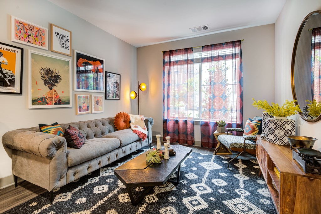 a living room with a couch and a coffee table