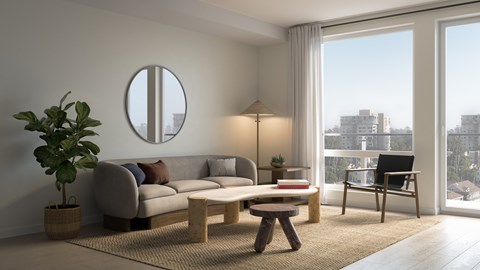 a living room with a couch and a coffee table