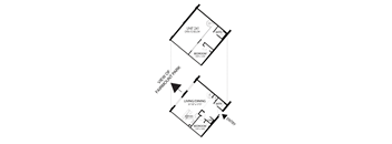 A drawing of a floor plan for a two-bedroom apartment.