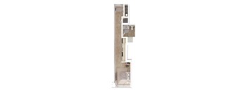 the floor plan of a small apartment with a bathroom and a bedroom