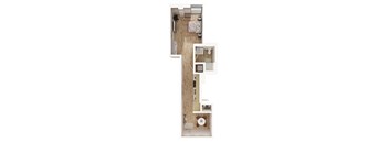 a floor plan of a small apartment with a bedroom and a bathroom