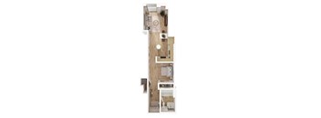 a floor plan of a small apartment with a bedroom and a bathroom