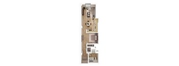 a floor plan of a small apartment with a kitchen and a living room