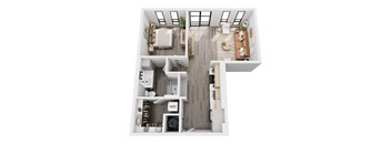 3d rendering of a living room and a dining room