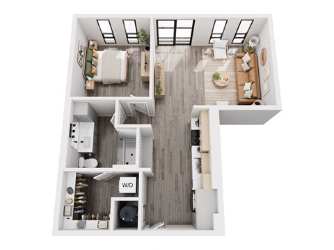 3d rendering of a living room and a dining room