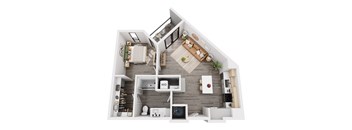 a 3d floor plan of a bedroom with a bathroom and a living room