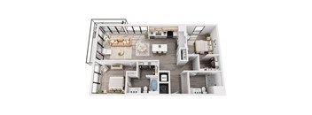 a 1 bedroom floorplan with a bathroom and a living room