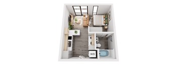 a 3d floor plan of a bedroom with a bathroom