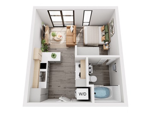 a 3d floor plan of a bedroom with a bathroom