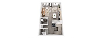 a floor plan of a bedroom with a living room