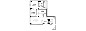 the floor plan of a small house with a kitchen and a living room