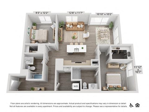 a floor plan of a 3 bedroom apartment