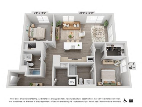 a floor plan of a 3 bedroom apartment
