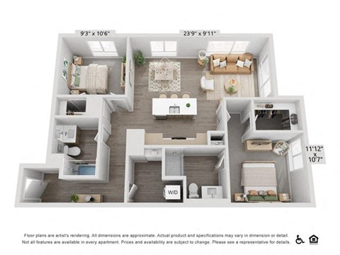 a floor plan of a 3 bedroom apartment