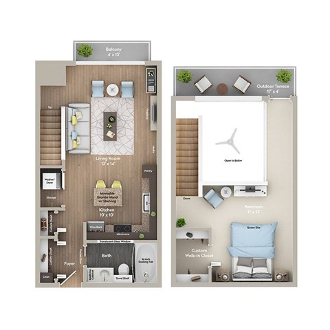 A floor plan of a house with a balcony, living room, kitchen, and bathroom.