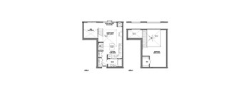 A floor plan of a two level home with a living room, kitchen, and bedrooms.