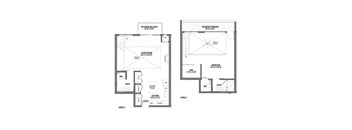 A floor plan of a house with a living room, bedroom, bathroom, and kitchen.