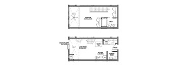 A floor plan of a small apartment with a bedroom, living room, kitchen, and bathroom.