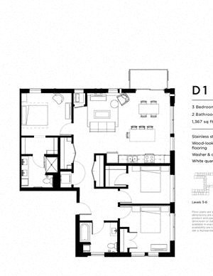 D1 Three bedroom Two bathroom