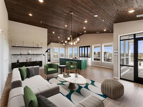 a living room with a couch and a table