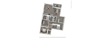 A 3D rendered image of a modern apartment.