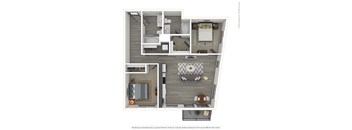 A 3D rendered image of a modern apartment.